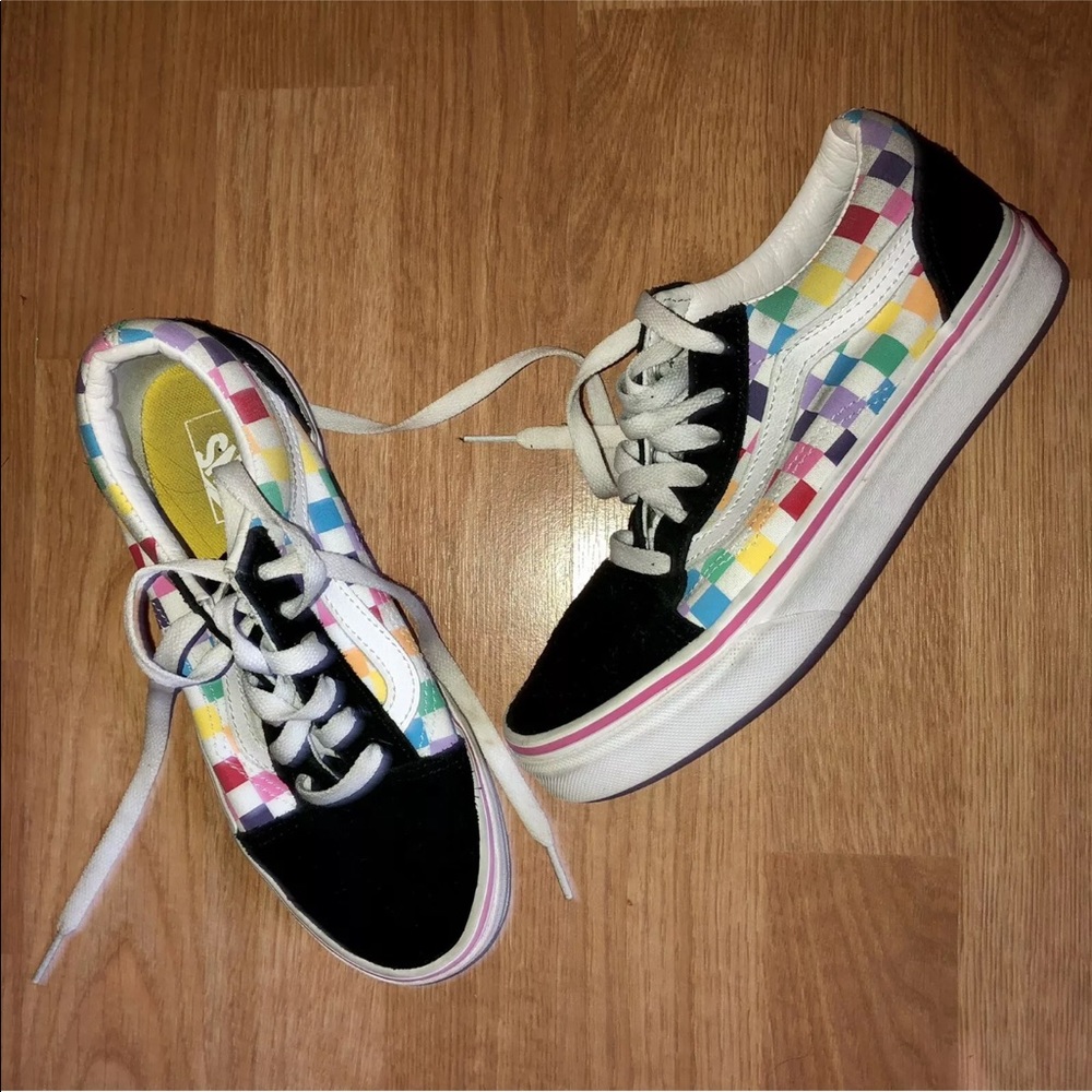 Vans Old Skool Rainbow Checkerboard Skate Sneakers 3.5 Pride Shoes Kids